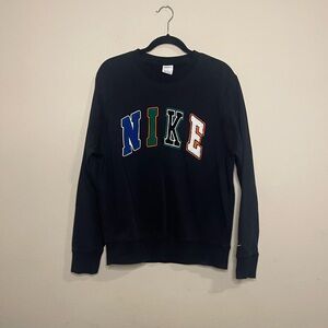 Nike Embroidered Logo Black Fleece Crewneck Pullover Sweatshirt